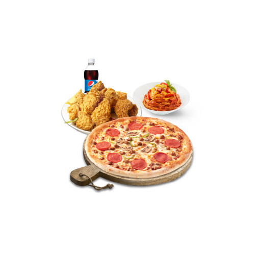 피치세트L(콤비네이션피자L+후라이드치킨(뼈))+스파게티+콜라1.25L